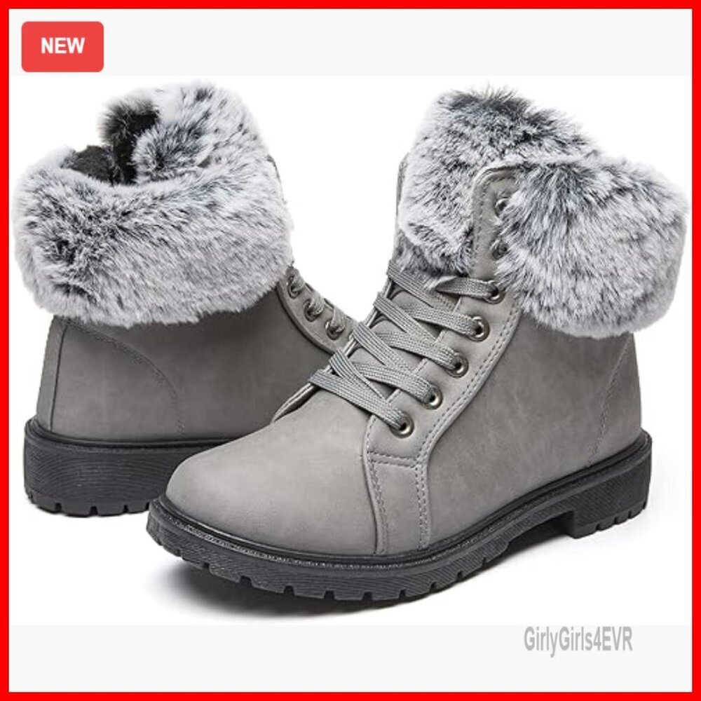 Fur Lined Winter Ankle Boots Water Resistant Anti Slip Combat Boots